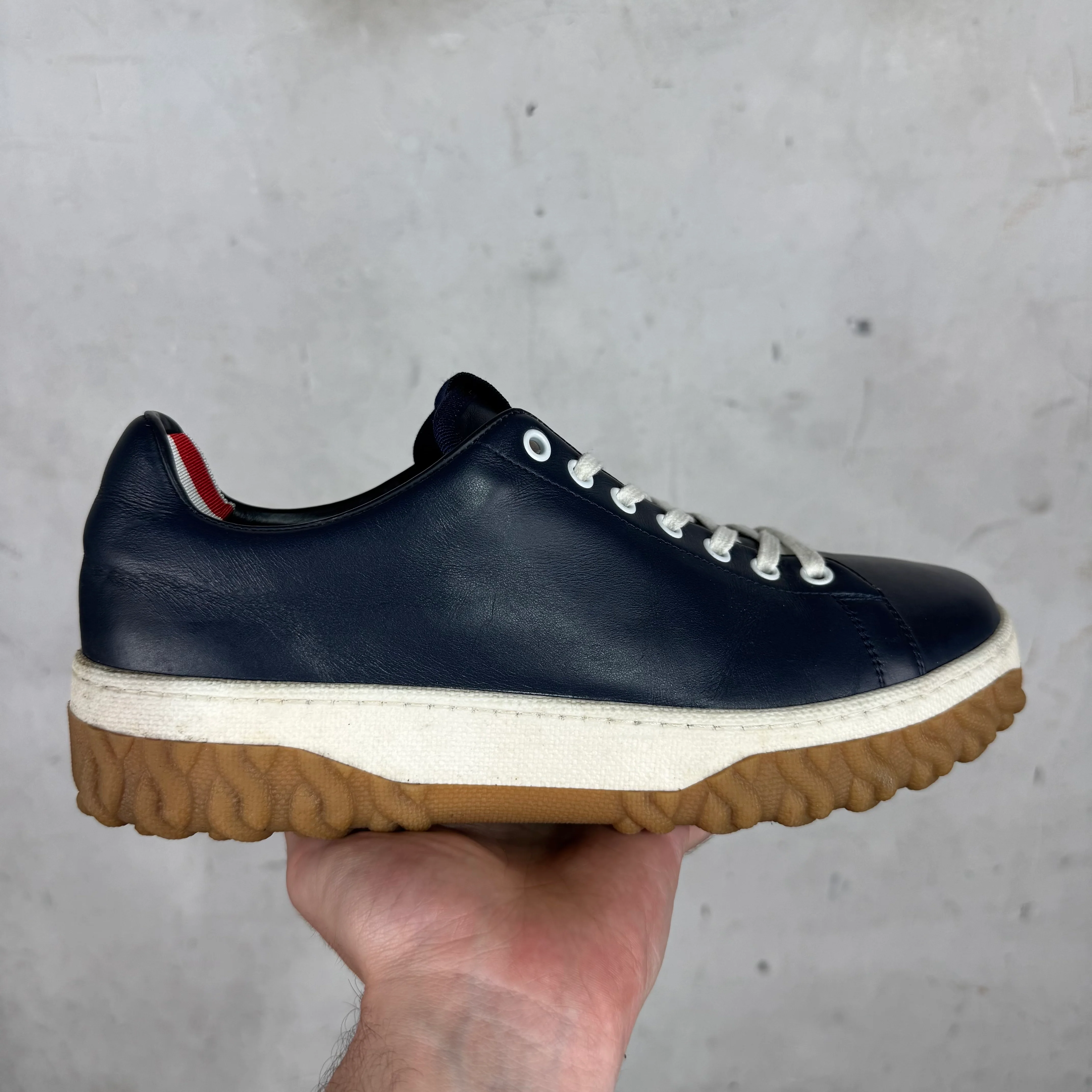 Thom Browne Navy Leather Vitello Sneakers - Image 2