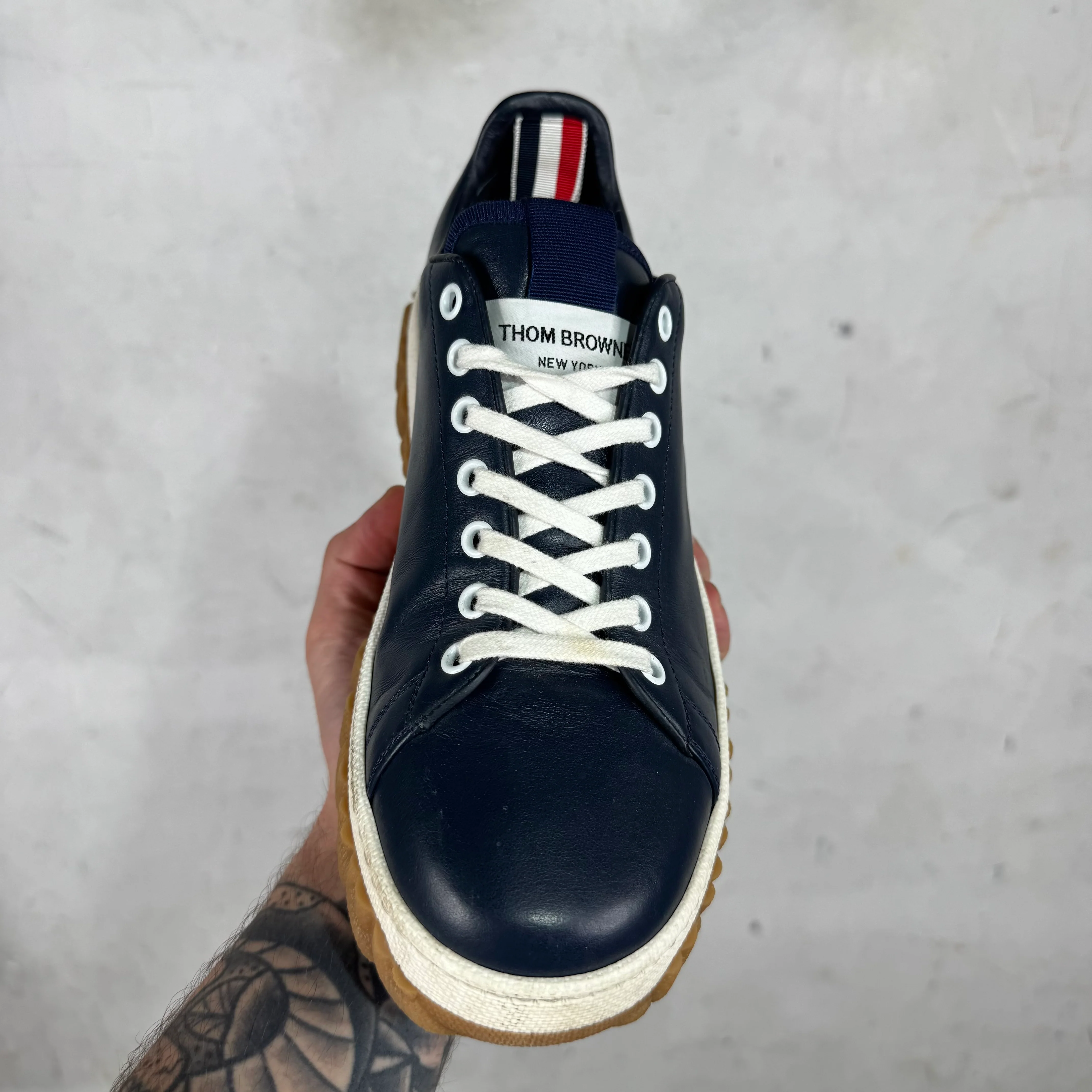 Thom Browne Navy Leather Vitello Sneakers - Image 8