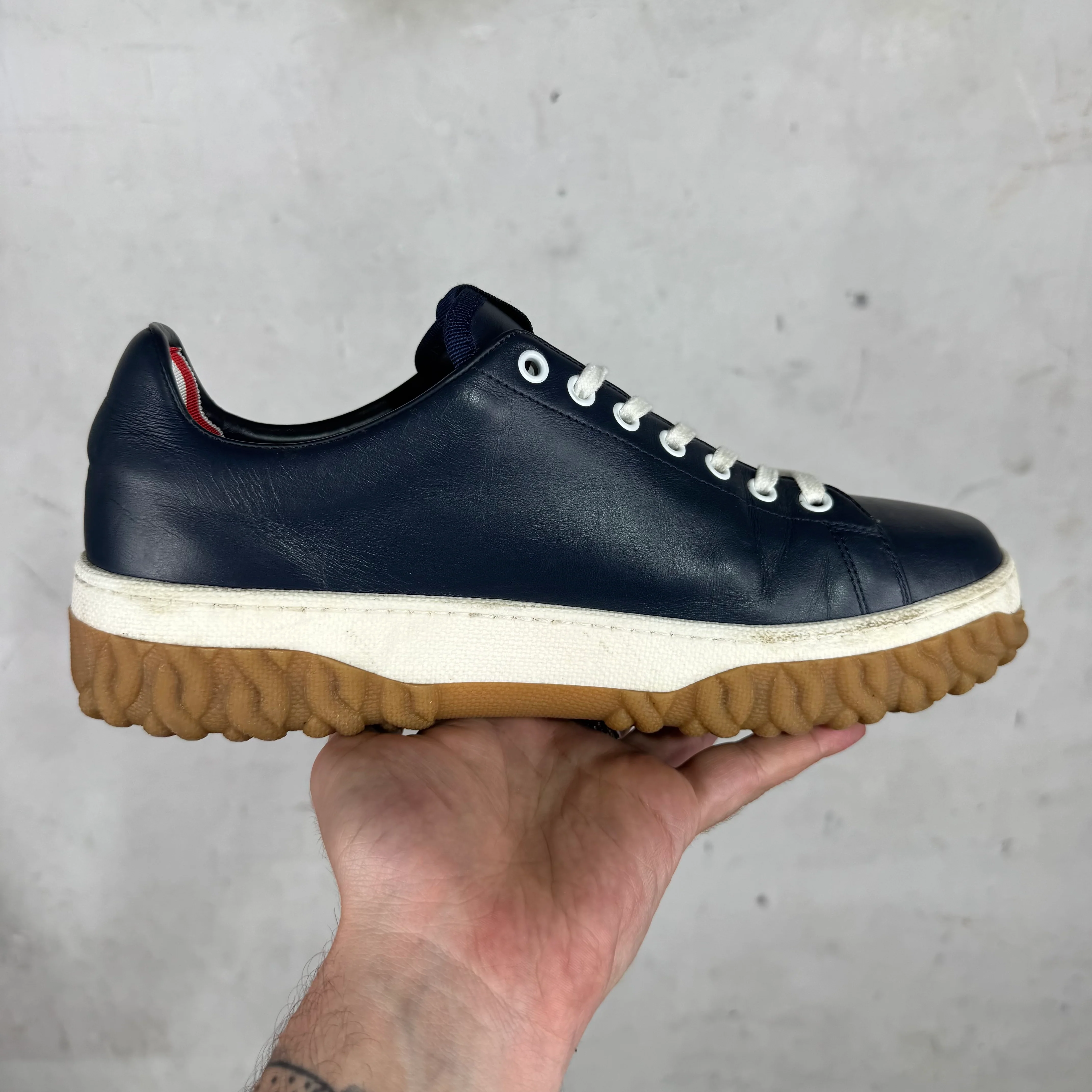 Thom Browne Navy Leather Vitello Sneakers - Image 9