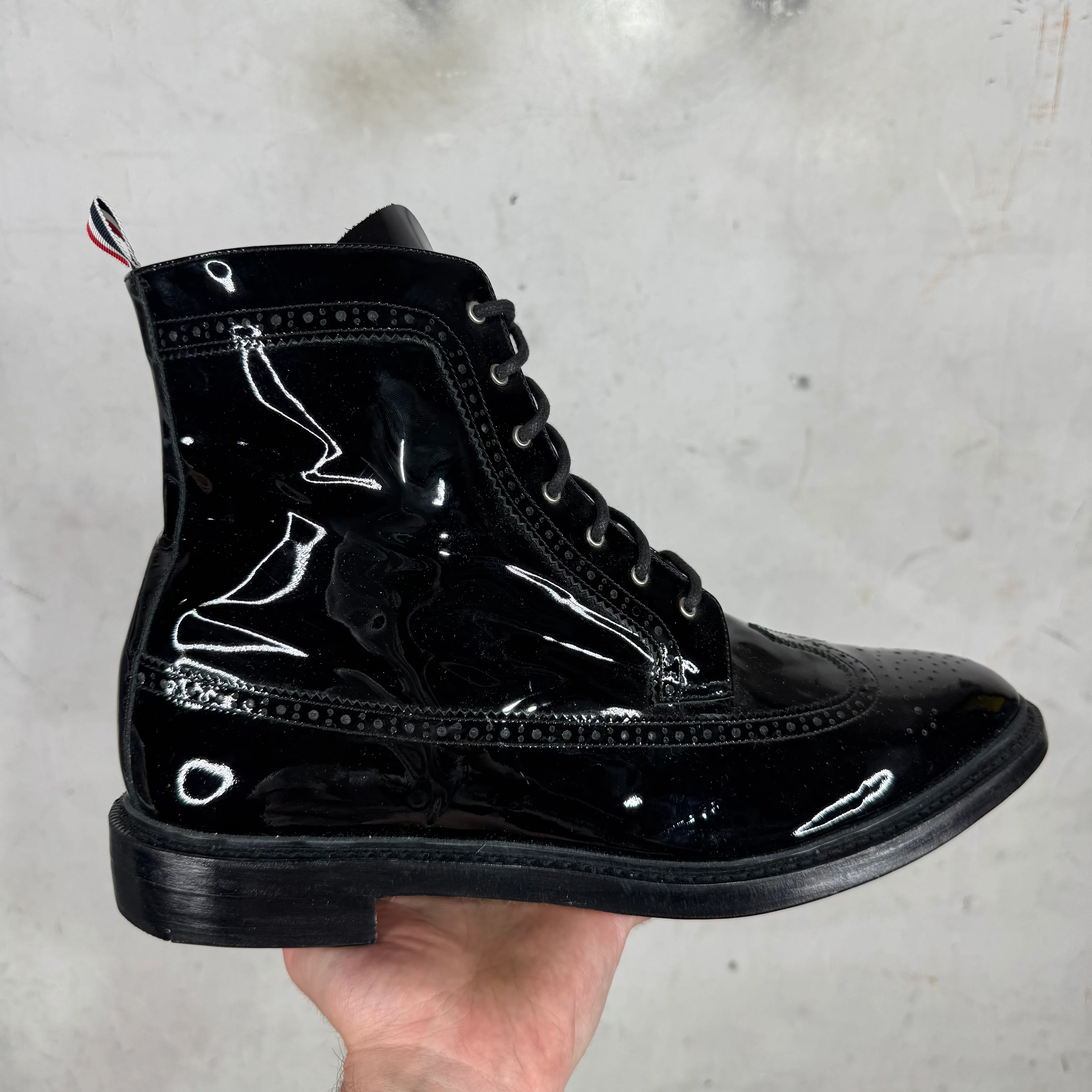 Thom Browne Patent Leather Wing-Tip Lace Up Boots - Image 2