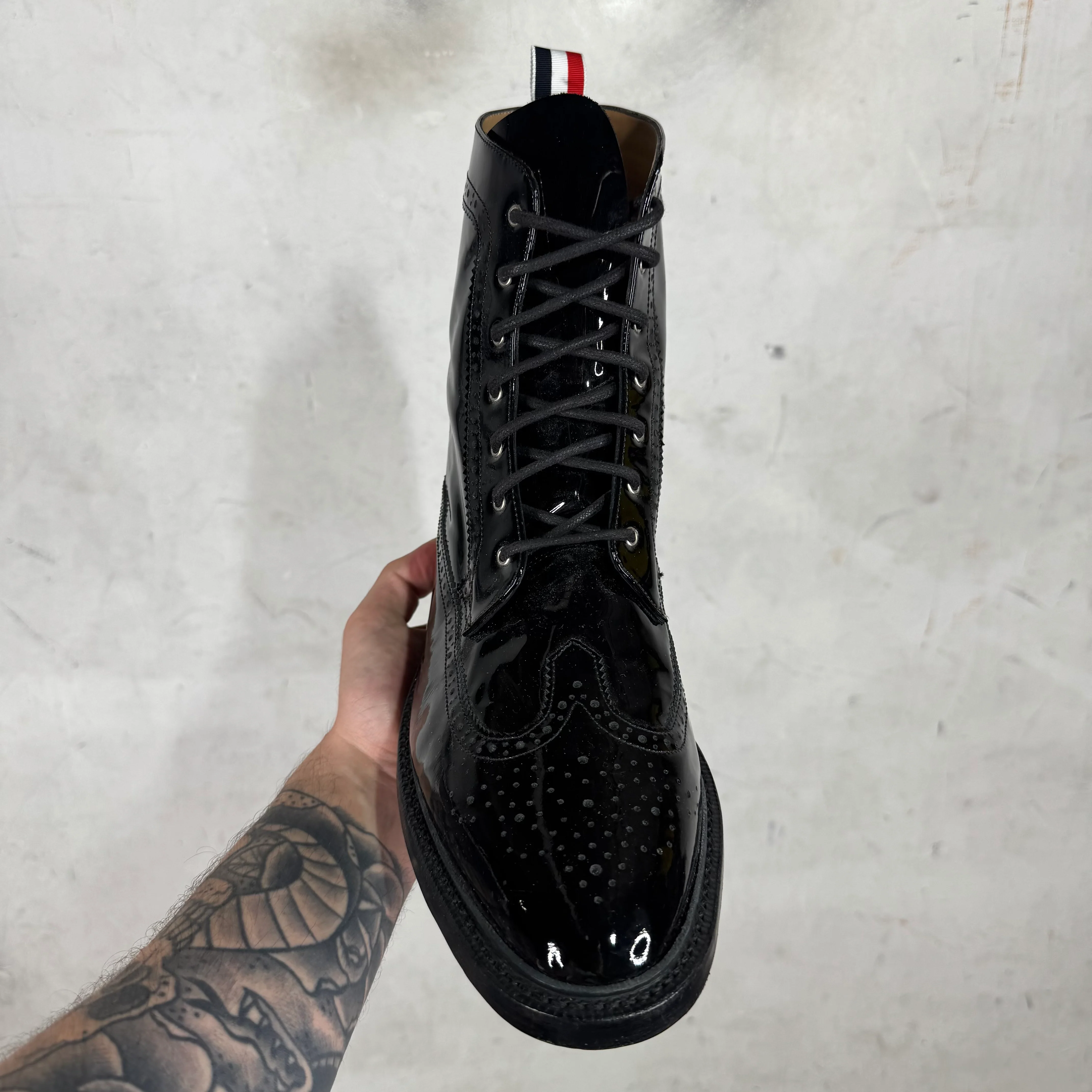 Thom Browne Patent Leather Wing-Tip Lace Up Boots - Image 3