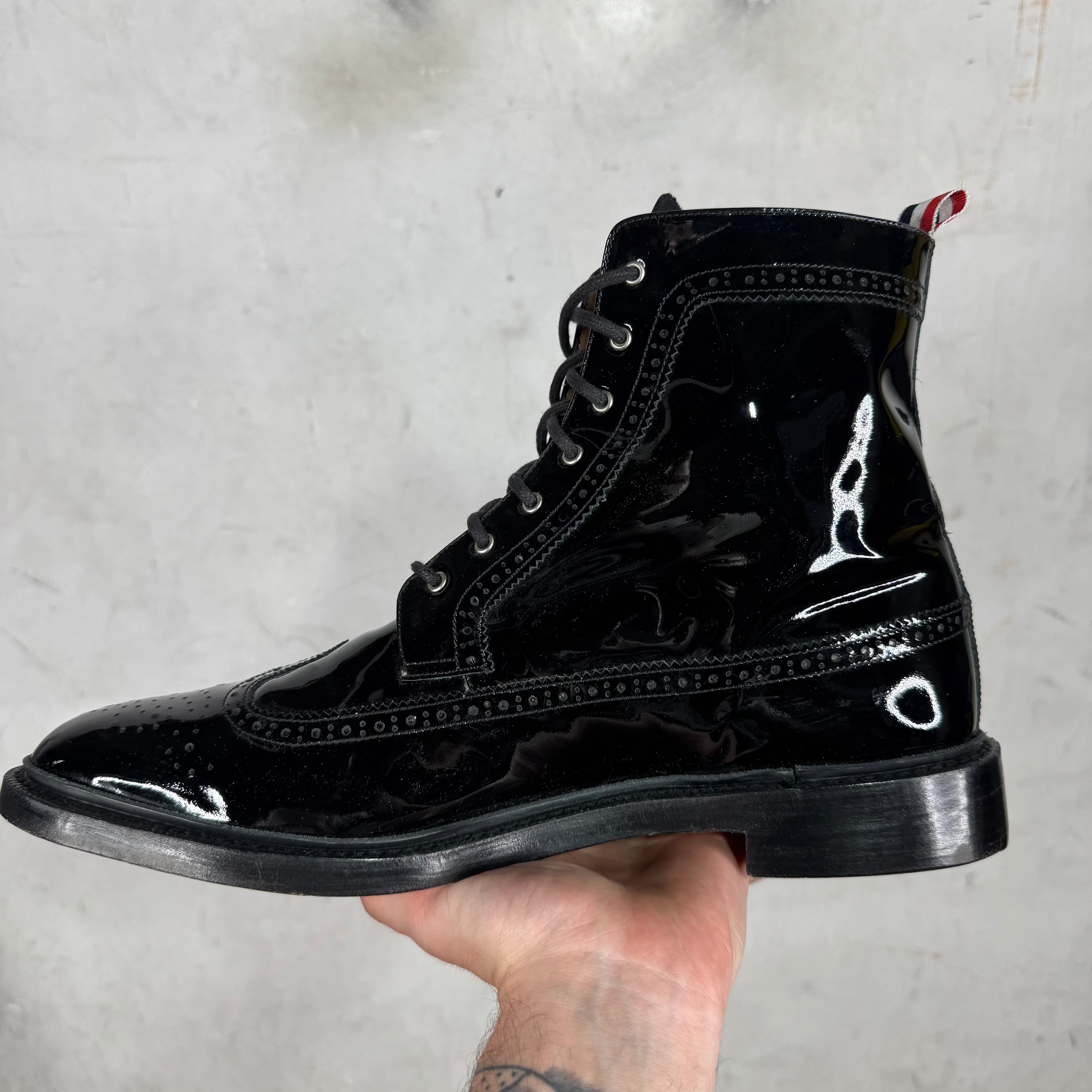 Thom Browne Patent Leather Wing-Tip Lace Up Boots - Image 4