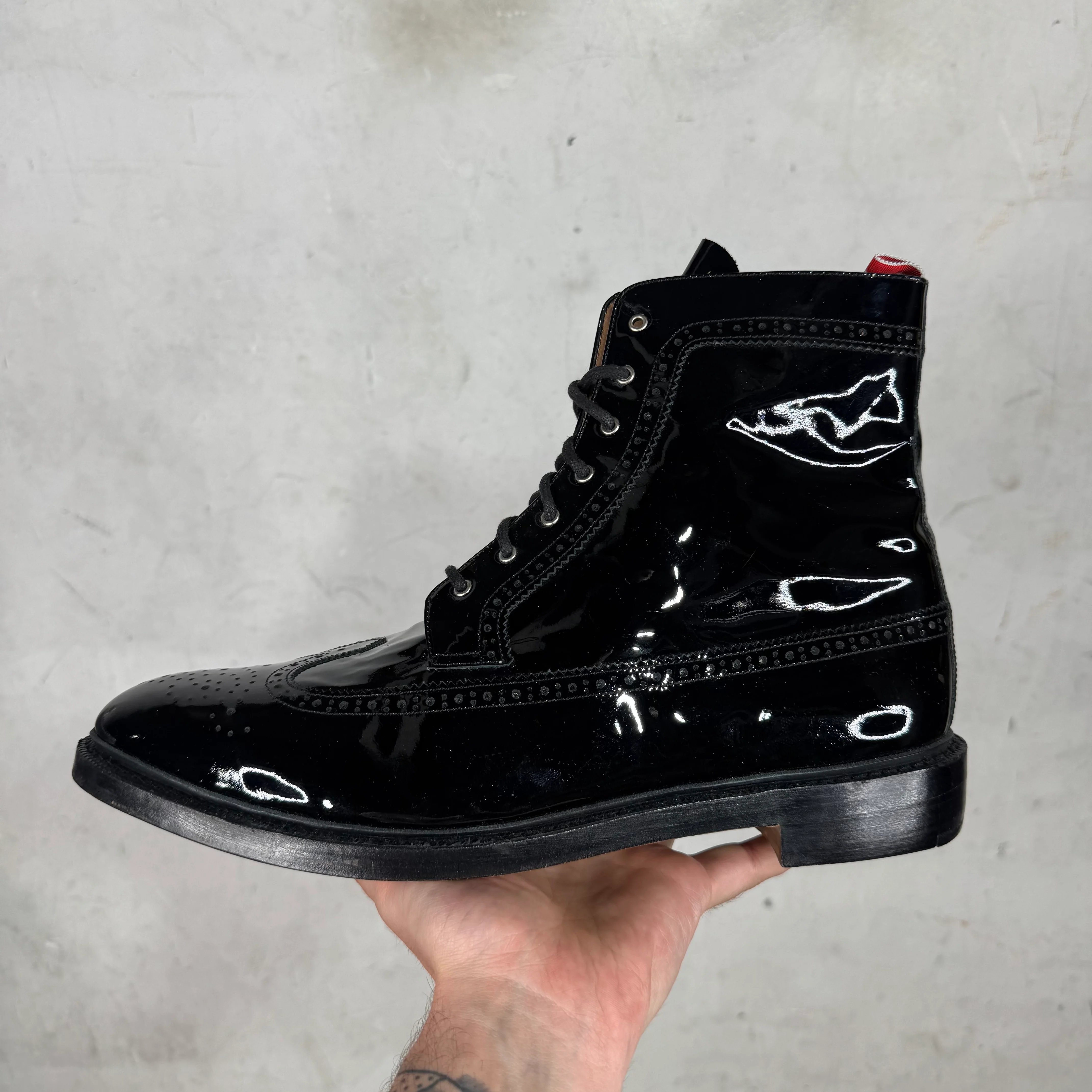 Thom Browne Patent Leather Wing-Tip Lace Up Boots - Image 7