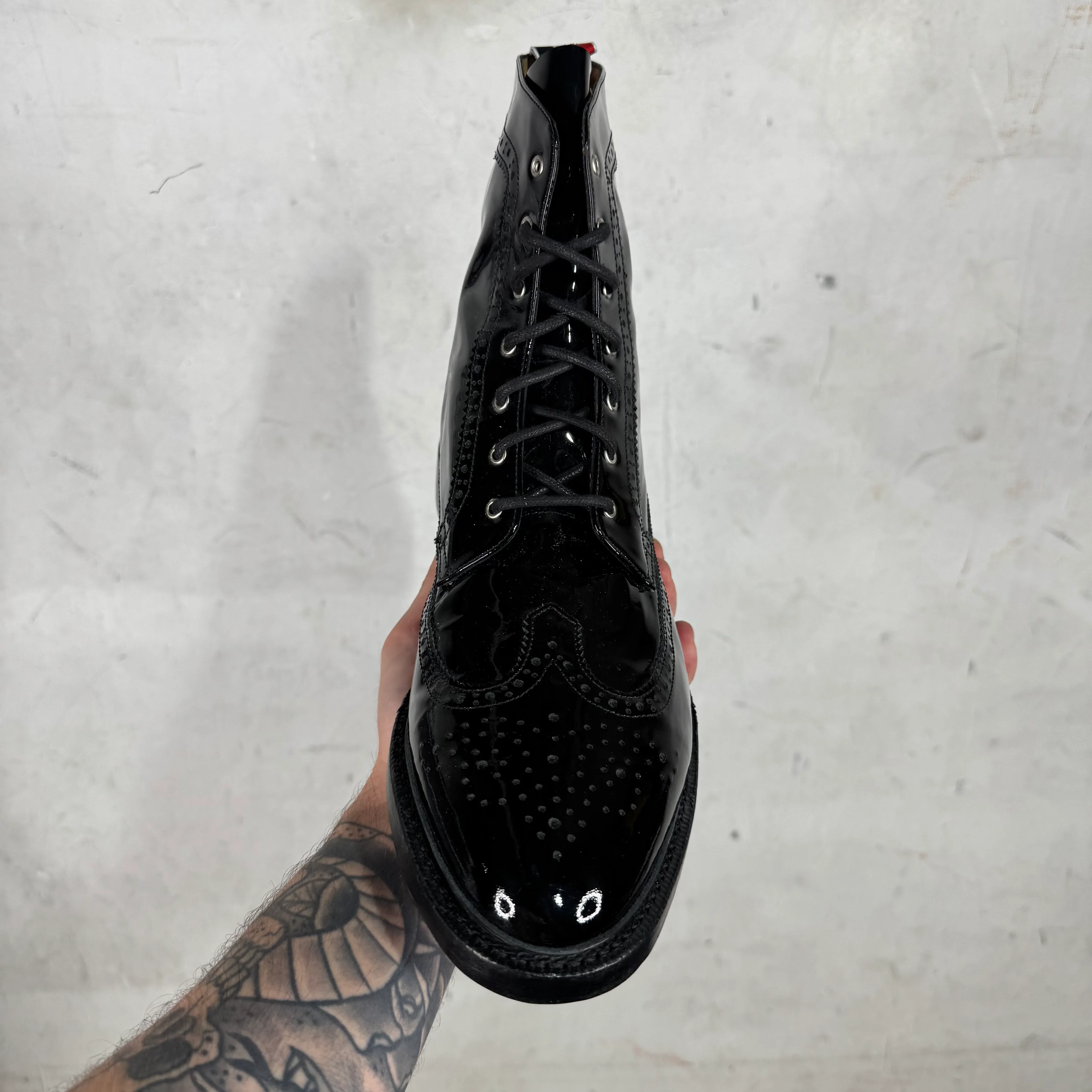 Thom Browne Patent Leather Wing-Tip Lace Up Boots - Image 8