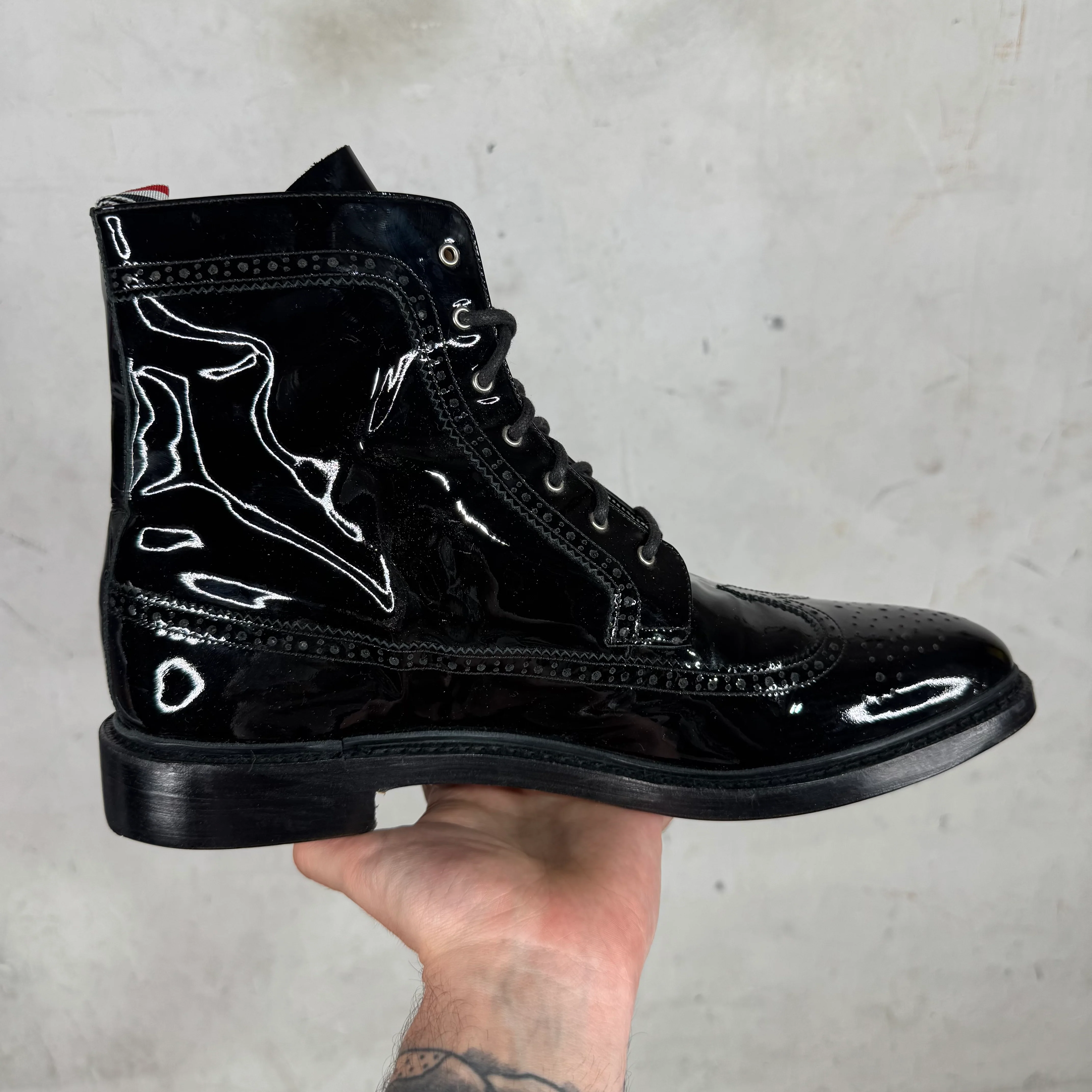 Thom Browne Patent Leather Wing-Tip Lace Up Boots - Image 9