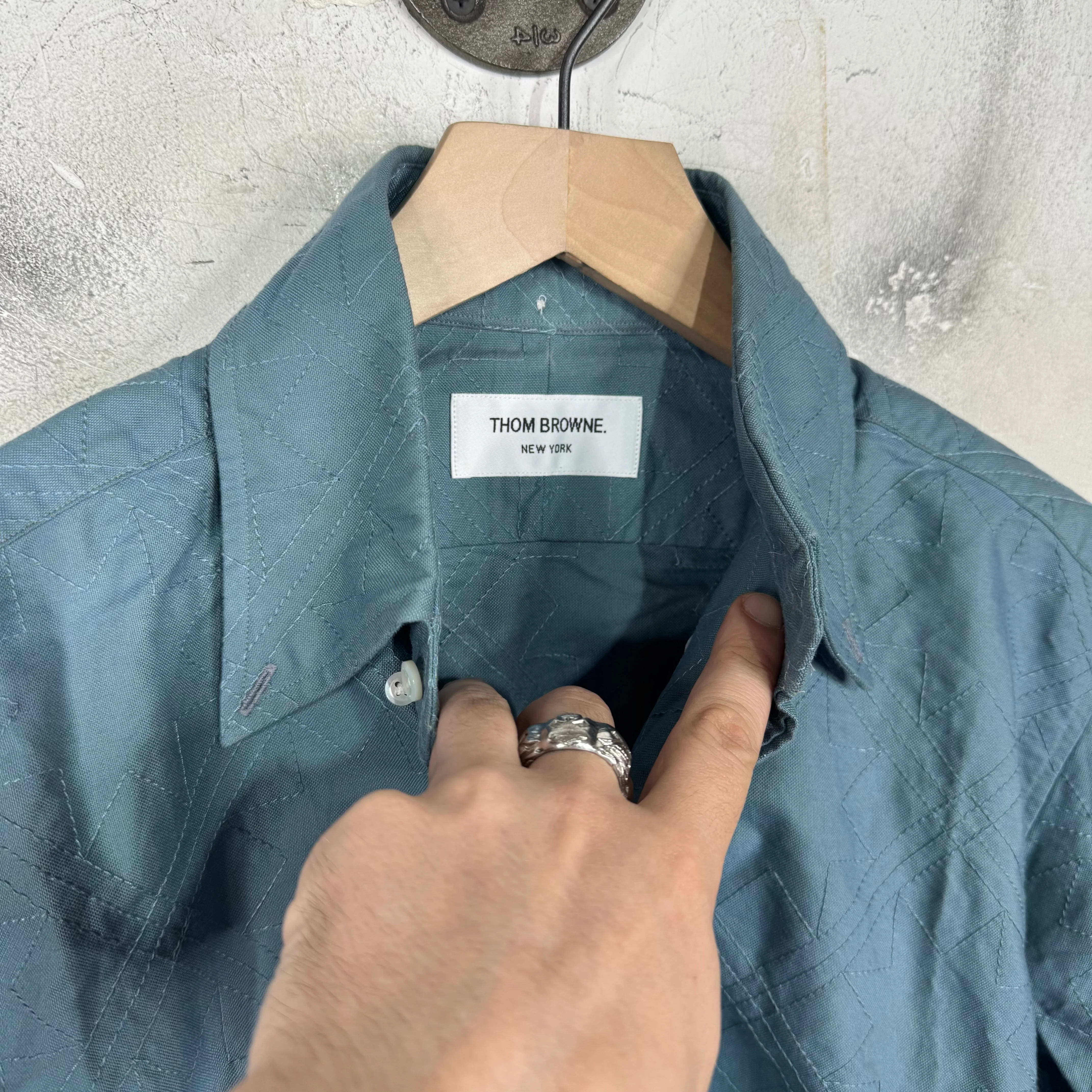 Thom Browne Teal Embroidered Patterned Shirt - Image 3