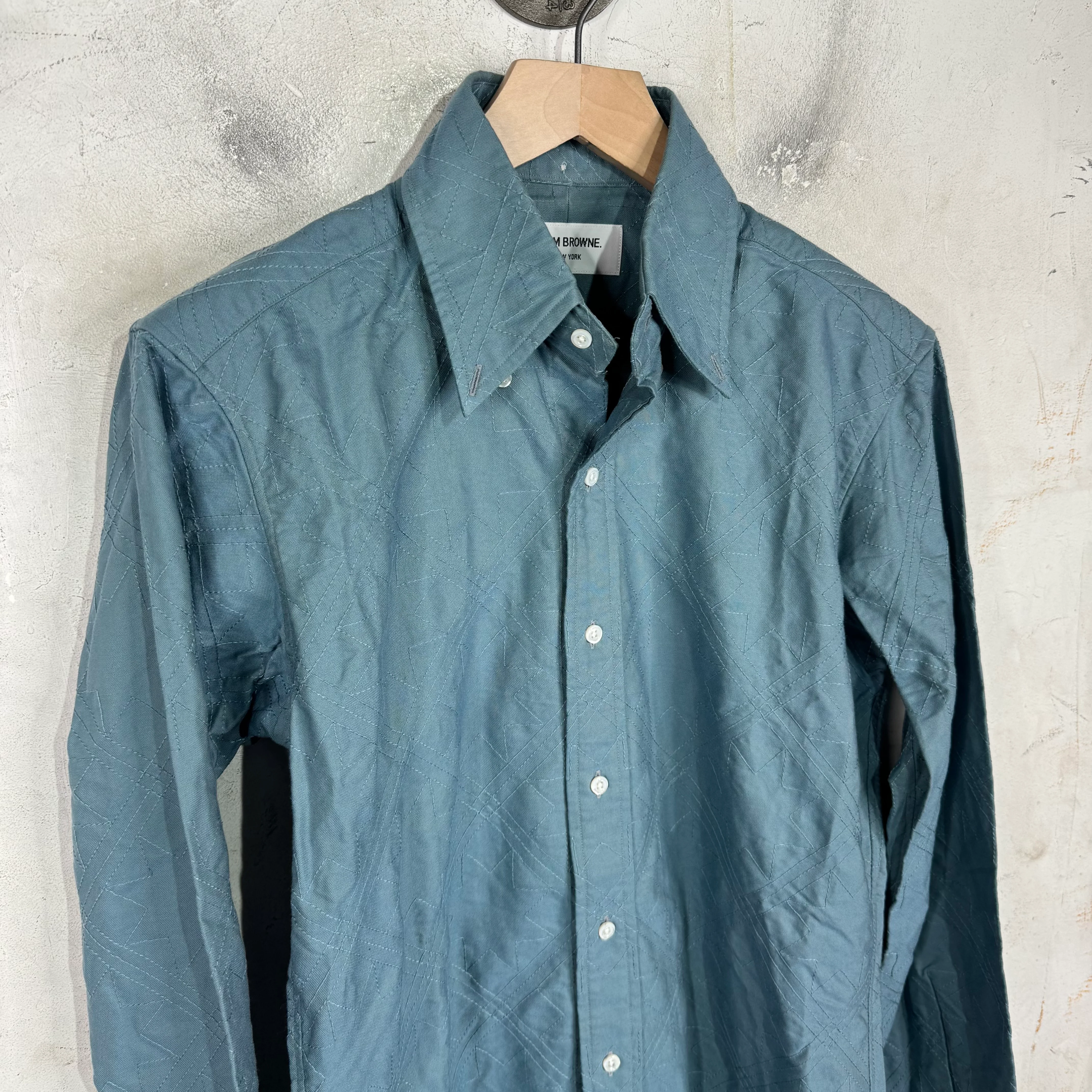 Thom Browne Teal Embroidered Patterned Shirt - Image 4