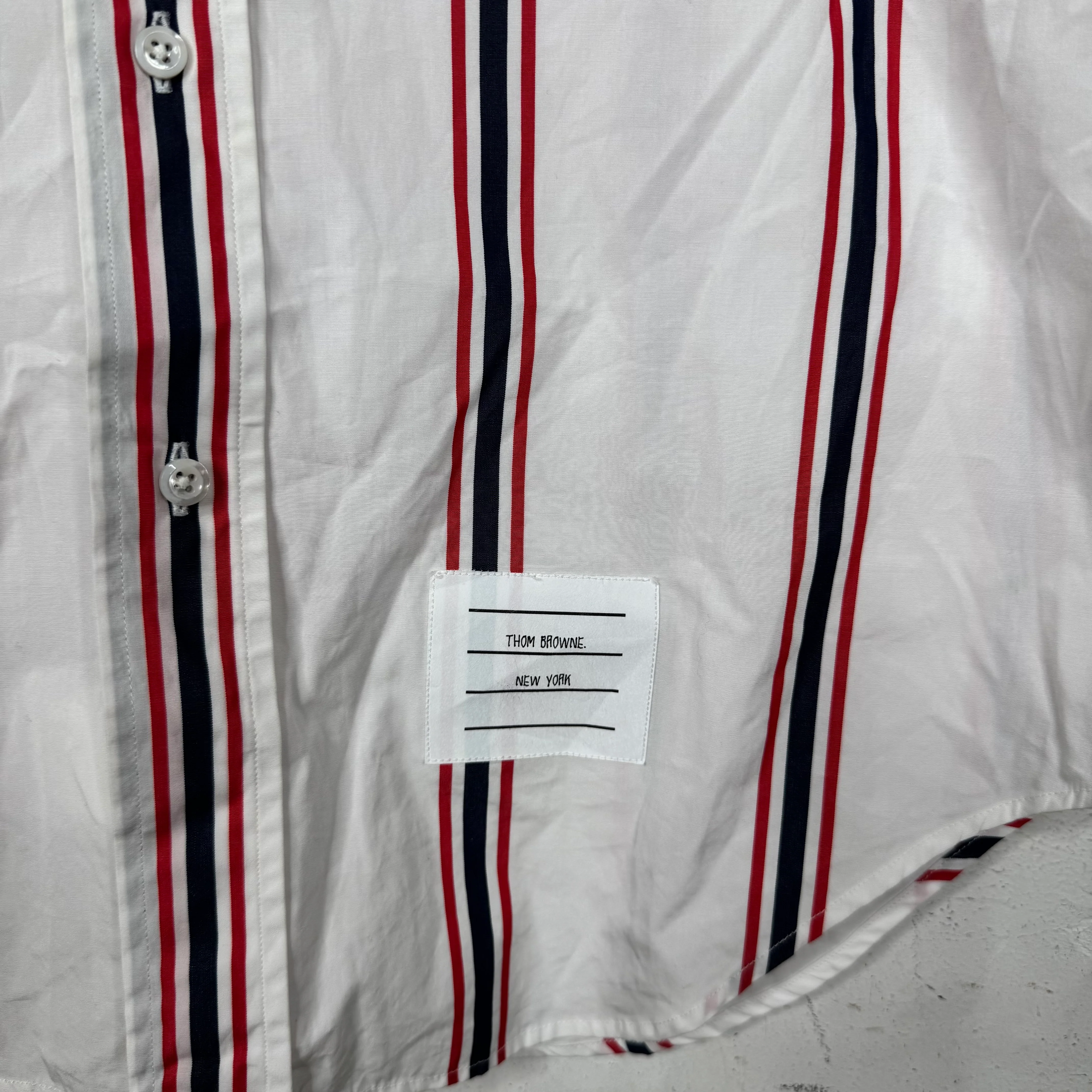Thom Browne White Striped S/S Buttoned Shirt - Image 4