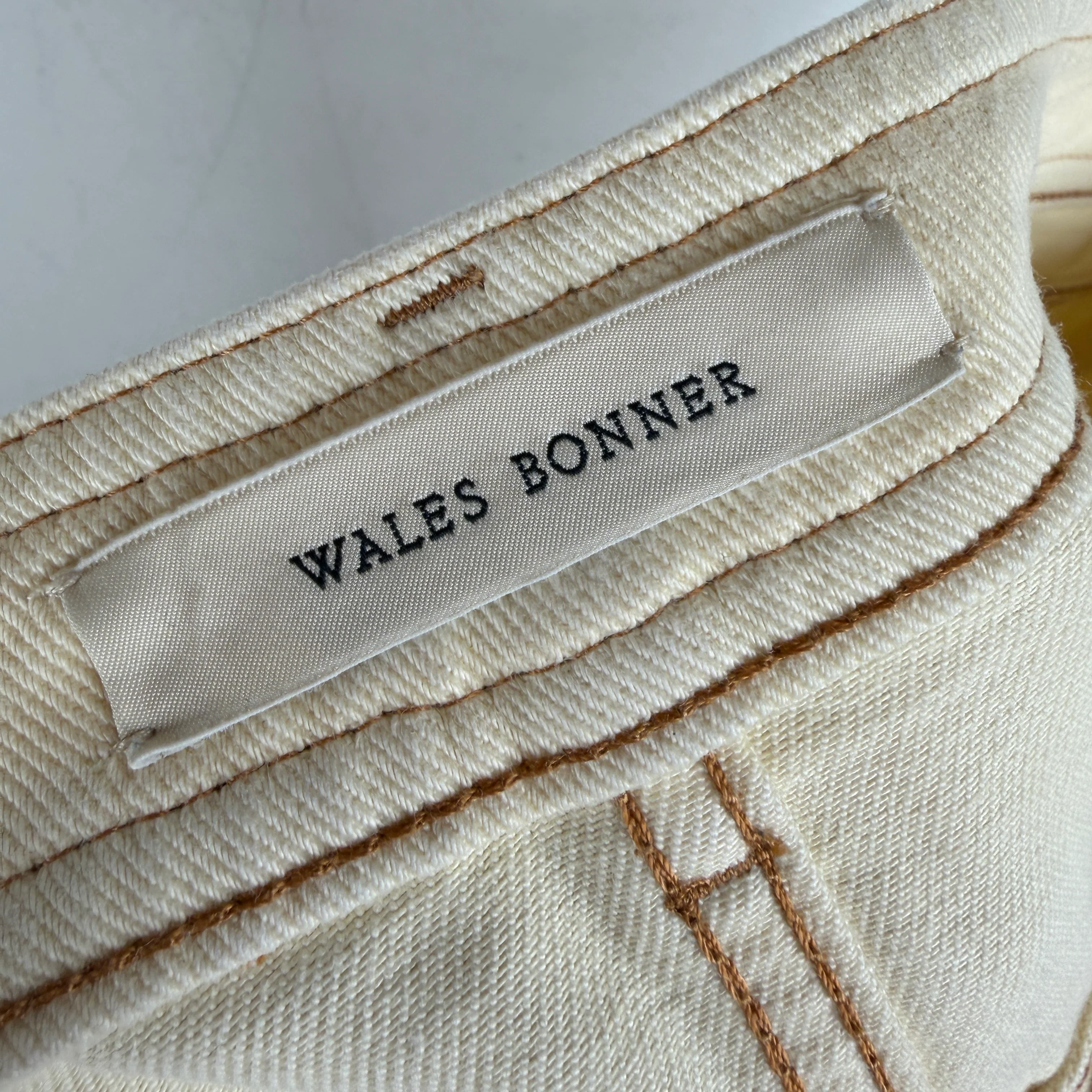 Wales Bonner Cream Contrast Stitch Trousers - Image 3