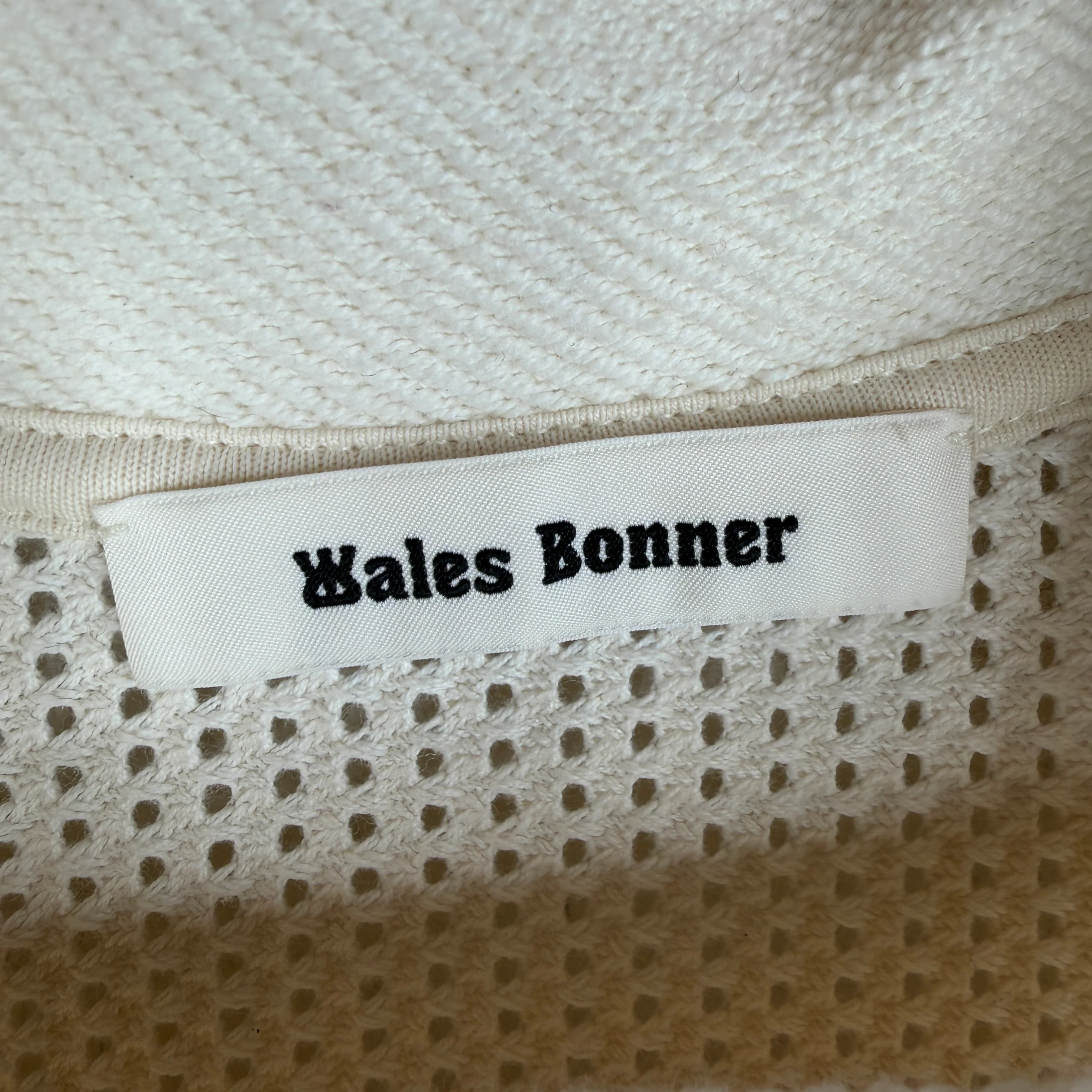 Wales Bonner Cream Open Knit Longsleeve Polo T-Shirt - Image 3